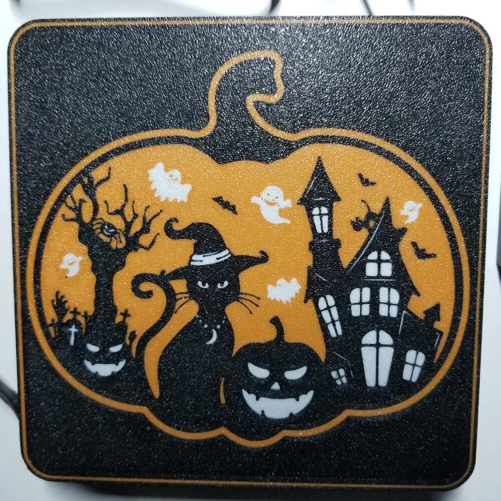 Halloween LED Pumpkin Light Box Remote Color Changing Cat Haunted House Decor